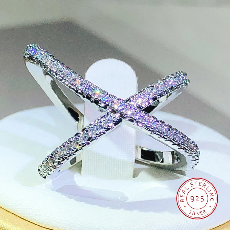 Silver X V Letter Rings Full Cubic Zirconia Women Girl Elegant Finger Ring - Image 1