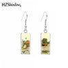 Rectangle Hook Earrings Glass Cabochon Frog and Toad Pattern Stainless Steel Earrings Jewelry - Image 1