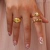 Textured Hollow Ring with Pearl in Gold-Tone Stainless Steel - Image 3