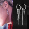 1 PC Boy Korean Punk Stainless Steel Cross Hoop Earring For Men Long Chain Tassel Leaf Moon Rock Hip Hop Piercing Stud Jewelry - Image 3