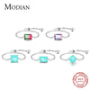 Silver 5 Style Emerald Cut Geometric Tourmaline Adjustable Finger Rings For Women Party Jewelry - Image 1