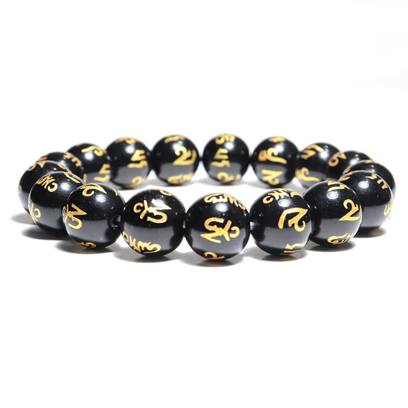 Black Stone Bead Bracelet with 6 mm 8 mm 10 mm or 12 mm Beads - Image 1
