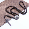 Qigo Rosary Necklace Vintage Jesus Cross Catholic Brown Wood Beads Prayer Religious Jewelry For Men Women - Image 3
