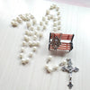 Long Pearl-Style Rosary Necklace with Cross Pendant - Image 3