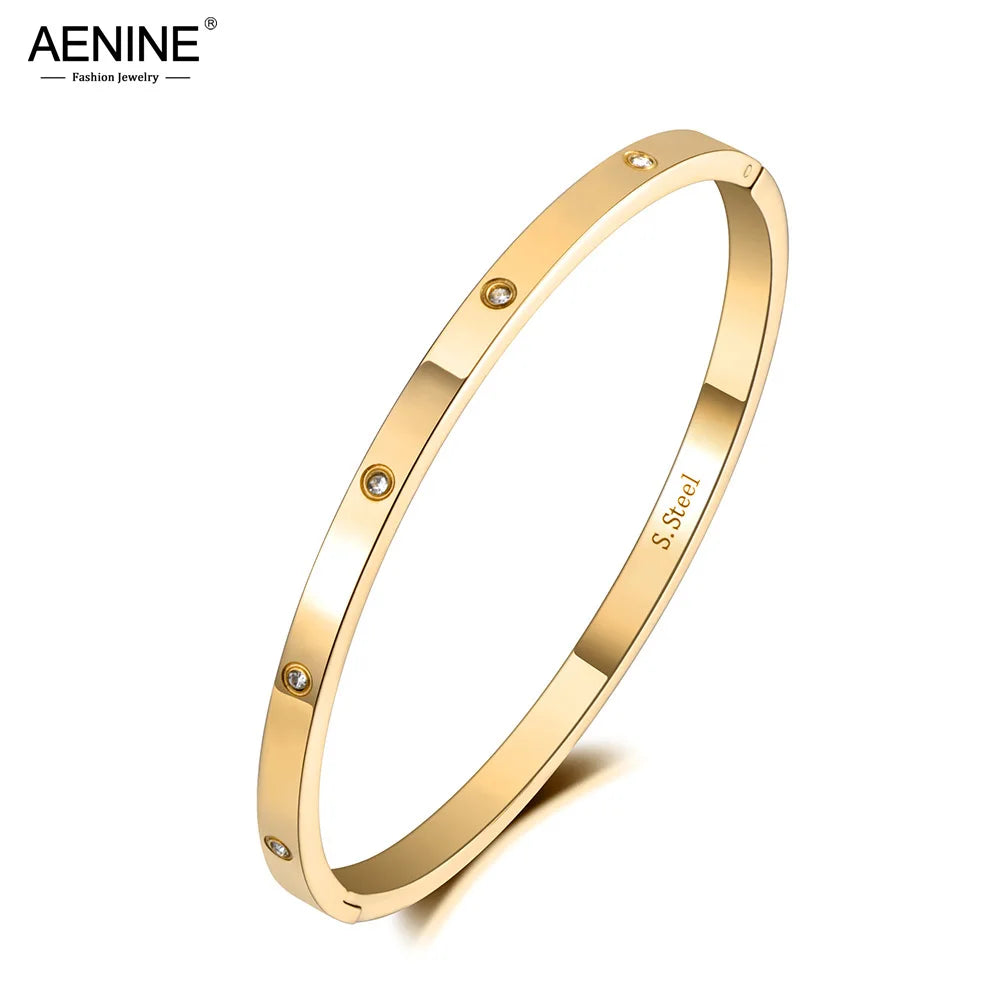 CZ Crystal 4mm Cuff Bangle For Women Classic Cubic Zirconia Love Titanium Stainless Steel Bracelet Jewelry - Image 1