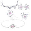 Silver Jewelry Sets Romantic Cherry Blossoms Flower Necklace+Earrings+Ring+Bracelet For Women Gift - Image 7