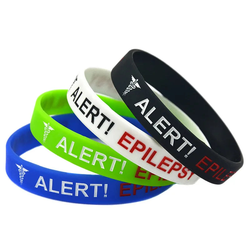 Alert Epilepsy Bracelet Warning Language Silicone Bracelet Engraved and Colored Bracelet - Image 1