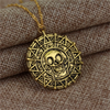 Pirates Of The Caribbean Necklace Jack Sparrow Aztec Skeleton Skull Heads Pendant Coin Medallion Vintage Jewelry - Image 1