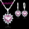 Wding Engagement Anniversary Gift Jewelry Sets Silver Color Stamped Heart Pendant Hoop Earrings for Women Girls - Image 1
