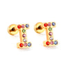 Stainless Steel Initials Letters A-Z Stud Earrings For Women Girls Gold Color Cubic Zirconia Small Mini Earrings Gifts - Image 11