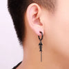 Unisex Titanium Stainless Steel Fish Bone Hoop Earrings Black Color HipHop Punk Chic Tassel Chain Man Party - Image 3