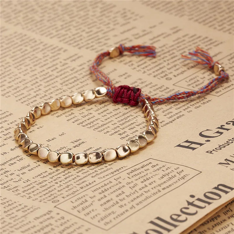 Handmade Tibetan Buddhist Creative Irregular Copper Beads Red Black Rope Lucky Bracelet Amulet For Women Men Couple Bracelets - Image 1