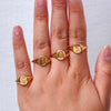 Stainless Steel Gold Plated Engraving Wildflower Tea Leaf Lavender Sunflower Signet Rings For Women - Image 12