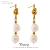Stainless Steel Pearl Drop Earrings Charm Metal Gold Geometric Plated Jewelry Boucle D'Oreille - Image 1