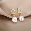 Baroque Pearl Earrings For Women Stainless Steel Zircon Water Droplet Steel Ring Drop Earring Wedding Party Jewelry - Image 5