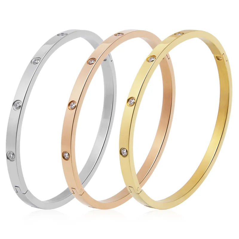 Beautiful Lovers Bracelets Woman Bracelets Stainless Steel Bangles and Bangles Cubic Zirconia Golden Woman Jewelry Gifts - Image 1