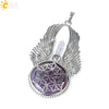 Csja Amethysts Stone Pendant Women Angel Wings Necklaces Flower of Life Necklace Wrapped Crystal Angel Caller - Image 13
