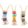 Boho Hand Made Tea Cup Necklace Pendant Woman Sweater Chain Clothing Accessories Long Necklace Enamel Collane Jewelry - Image 1
