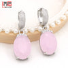 Oval Large Pink Opal Dangle Earrings For Women Wedding Jewelry Rose Gold Color Zirconia Eardrop - Image 2