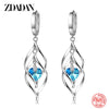 Silver Hollow Blue Crystal Long Drop Earrings For Women Wedding Jewelry Gift - Image 4