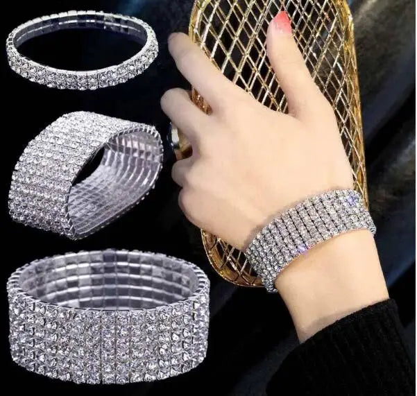 8 Styles Women Bracelet Crystal Rhinestone Stretch Bracelet Bangle Elastic Party Wedding Bridal Jewelry - Image 1