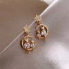 Rhinestone Geometric Dangle Earrings Gold Color Metal Moon Cat Shape Elegant Party Jewelry For Women - Image 1