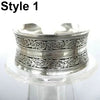Chinese Style Vintage Tibetan Silver Elephant Carved Flower Geometric Open Bangle Cuff Wide Bracelet Jewelry Gift For Women - Image 3