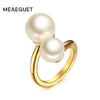 Meaeguet Gold-Color Simulated Pearl Rings For Woman Accent Bypass Open Stainless Steel Party Jewelry - Image 1