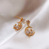 Rhinestone Geometric Dangle Earrings Gold Color Metal Moon Cat Shape Elegant Party Jewelry For Women - Image 5
