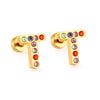 Stainless Steel Initials Letters A-Z Stud Earrings For Women Girls Gold Color Cubic Zirconia Small Mini Earrings Gifts - Image 10