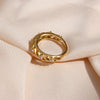 Textured Hollow Ring with Pearl in Gold-Tone Stainless Steel - Image 11
