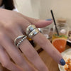Ventfille Silver Thick Simple Wave Light-shaped Double-layer Rings Couple Ring Female Gift - Image 1