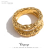 Stainless Steel Round Rings For Women Gold Texture Metal Plated Statement Jewelry Pour Gift - Image 1