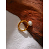 Elegant Shell Pearl Ring Gold Stainless Steel Metal Texture Plated Geometric Charm Jewelry Women Engagement - Image 5