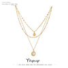 Bohemian Round Pendant Stainless Steel Necklace Chain Metal Texture Collar Women Necklace Office Gift - Image 1