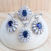 Blue Zirconia Women Silver Jewelry Sets Wedding Bridal Costume Jewellery Earrings Rings Stone Bracelets Set Pendant Necklace - Image 2