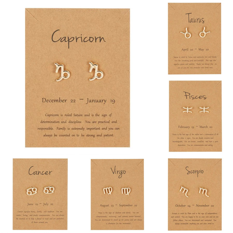 12 Constellation Symbol Stud Earrings Zodiac Sign Jewelry Gift for Women Astrology Scorpio Leo Aries Earrings - Image 1