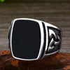 Punk Titanium Steel Ring for Men Jewelry Flat Black Stone Valknut Signet Ring Odin Symbol Norse Viking Biker Ring BR8-037 - Image 3
