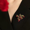 Elegant Retro Green Cranberry Brooch Metal Pin Pearl Plant Leaf Brooches For Women Collar Accessories Jewelry - Image 2