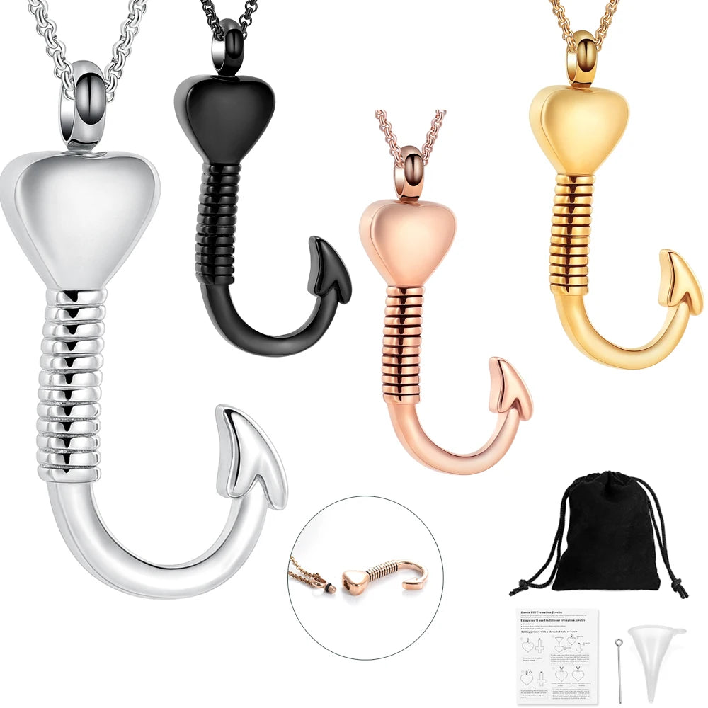 Heart Hook Ashes Urn Necklace Stainless Steel Memorial Jewelry For Pet Ashes Mini Urn Men Gift Cremation Keepsake  Engraving