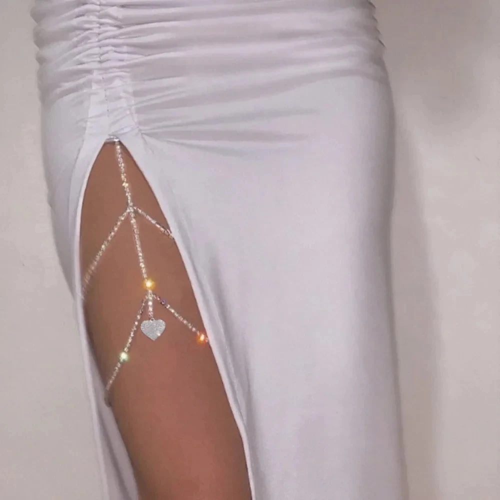 Heart Pendant Multi Layer Thigh Leg Chain Summer Beach Silver Jewelry For Women Crystal Rhinestone Body Chain Bikini Accessories