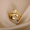 Heart Rings for Women Grils Gold Plated Adjustable Stainless Steel Ring  Trend   Wedding Couple Jewelry anillos mujer