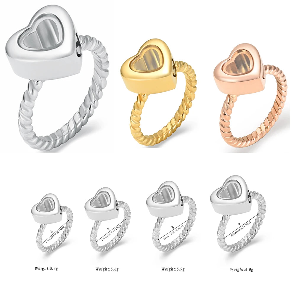 Heart Small Urns Memorial Urn Ring Cremation Jewelry For Pet/Human Ashes Lover's Present Stainless Steel Keepsake Customize