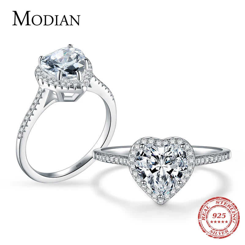Heart shape 925 Sterling Silver jewelry Ring AAAAA Level CZ wedding band Engagement Rings for women girls bijoux With Gift Box