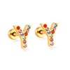 Stainless Steel Initials Letters A-Z Stud Earrings For Women Girls Gold Color Cubic Zirconia Small Mini Earrings Gifts - Image 29