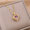 DIEYURO 316L Stainless Steel Beautiful Love Heart Amethyst Gold Pendant Shiny Temperament Gift Women Jewelry Wear Everyday 2021