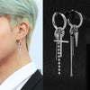 1 PC Boy Korean Punk Stainless Steel Cross Hoop Earring For Men Long Chain Tassel Leaf Moon Rock Hip Hop Piercing Stud Jewelry - Image 1