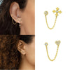 Gold Silver Color Plated Double Hole Link Chain Circle Hoop Earrings Zircon Star Lightning Eye Pendant Huggie Piercing Earring - Image 42