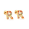 Stainless Steel Initials Letters A-Z Stud Earrings For Women Girls Gold Color Cubic Zirconia Small Mini Earrings Gifts - Image 16