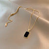 316L Stainless Steel Minimalist Rectangular Pendant Korean Black Epoxy Women's Gold Necklace Long Jewelry Gift - Image 4